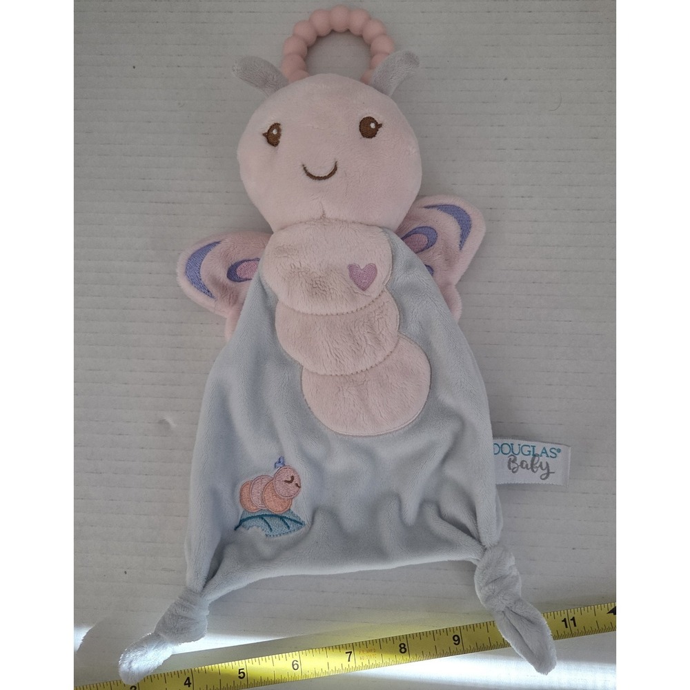 Douglas Baby Blue Pink Butterfly Plush Lovey Baby Blanket Teether Embroidered